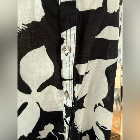 Cynthia Rowley 100% Linen Black and White Floral Women's Dress - Picture 4 of 7